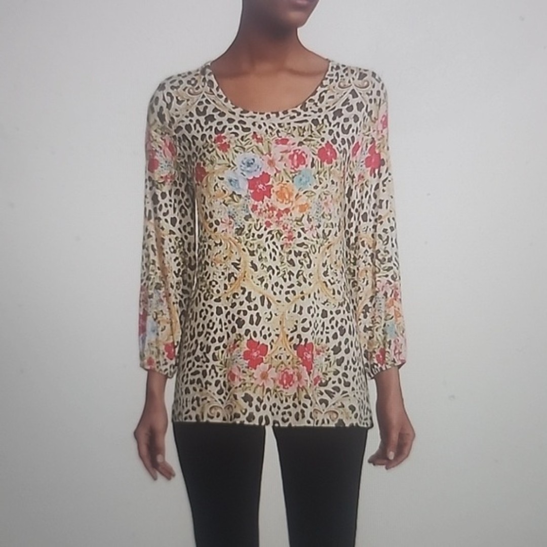 JOHNNY WAS CHEETAH PUFF-SLEEVE TOP