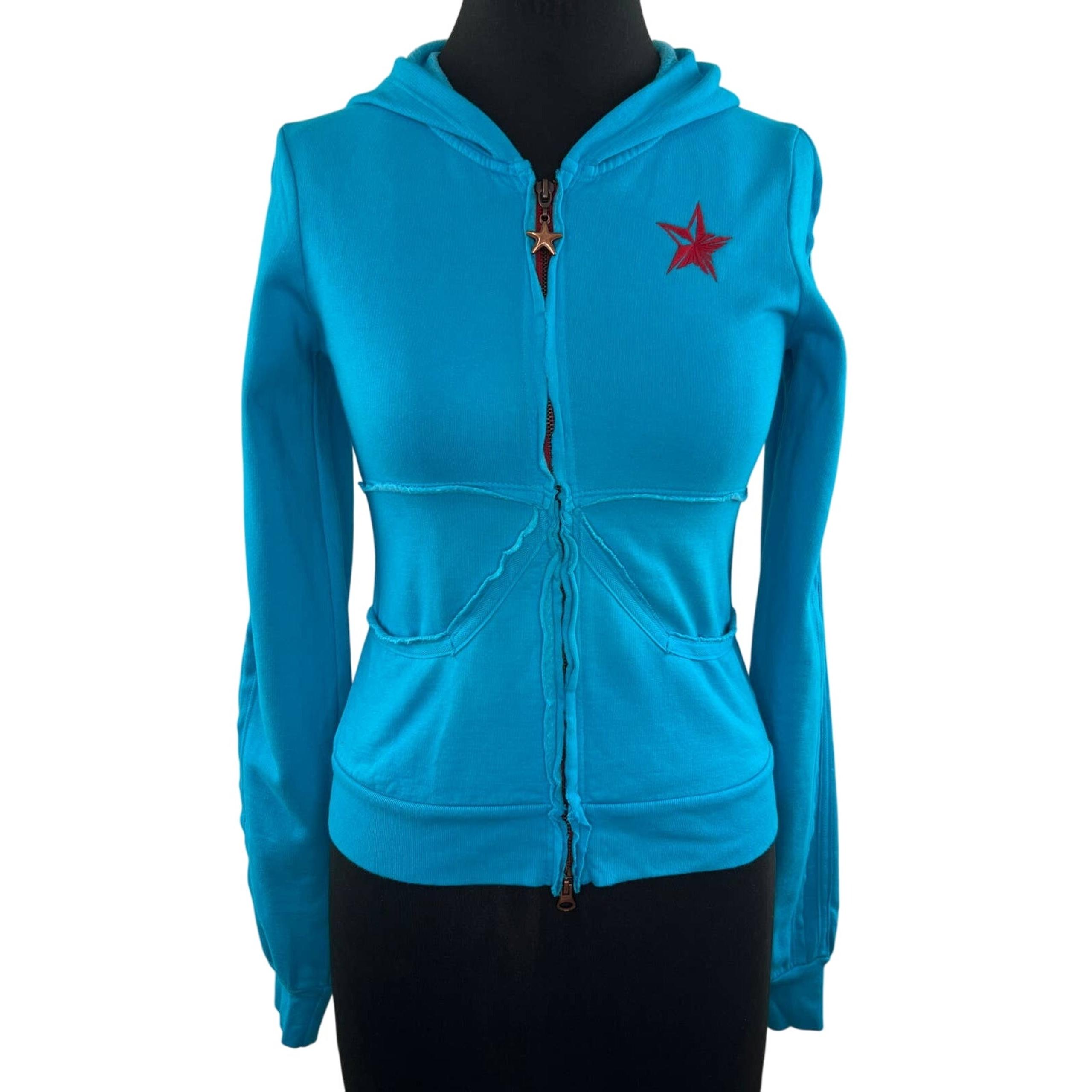 People’s Liberation NWT Aqua Blue Cotton Full Front Zip Hoodie Sweater XS Y2K