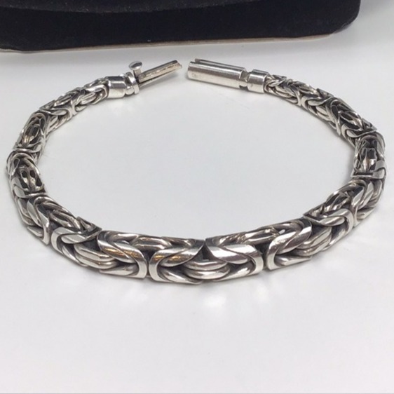 Men’s Sterling Silver Byzantine Bracelet Graduated 5-7mm 35.9 Grams Size 7.5
