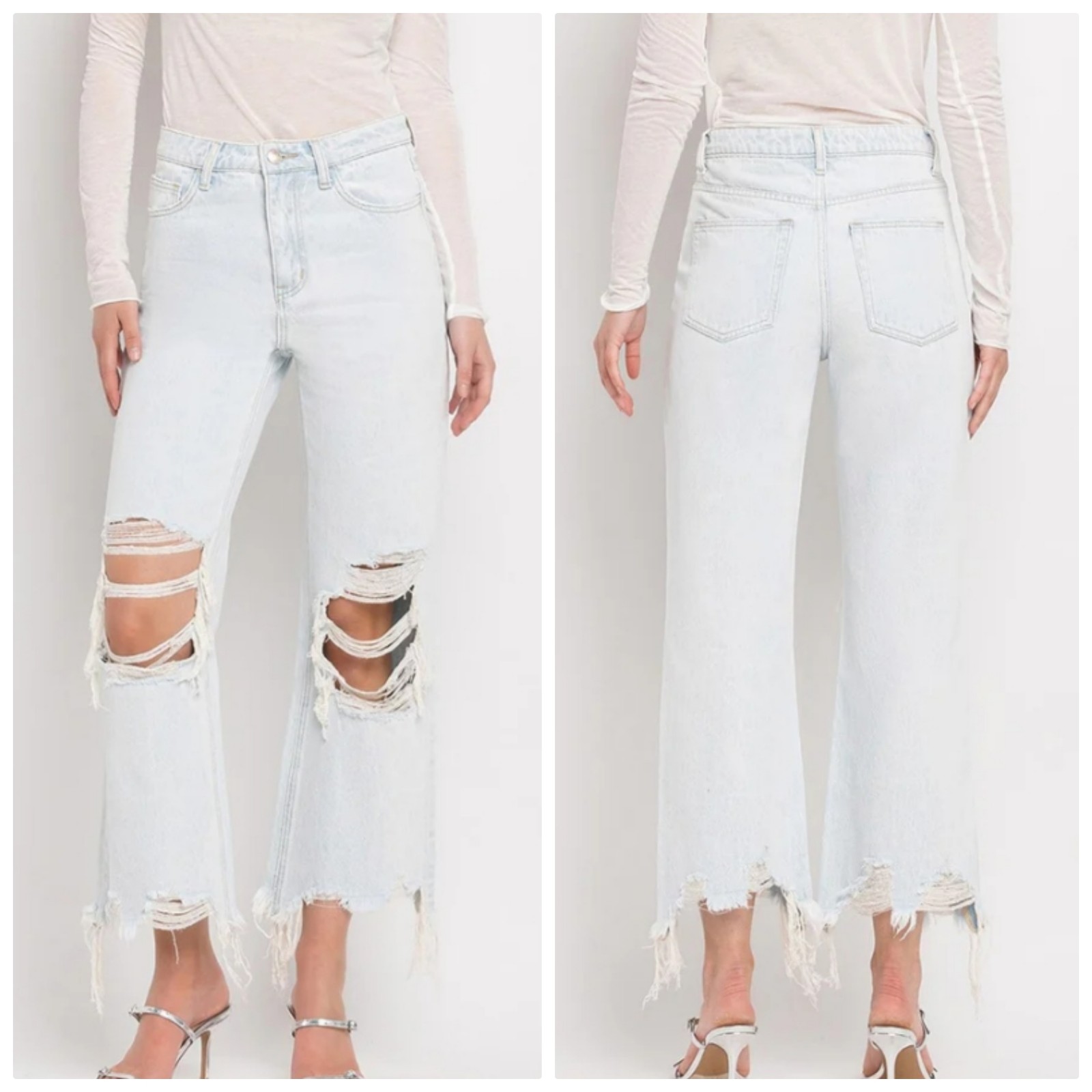 Vervet 90's crop flare jeans wide leg distressed light blue bleached V2471 sz 32