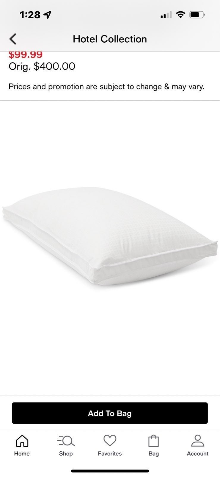 Hotel collection down alternative pillow