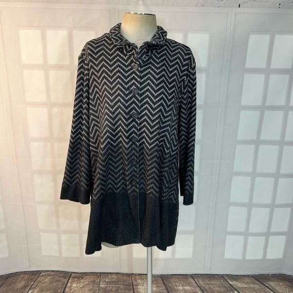 John & Mark Black Geometric Button Down Long Sleeve Cardigan Sweater Size XL