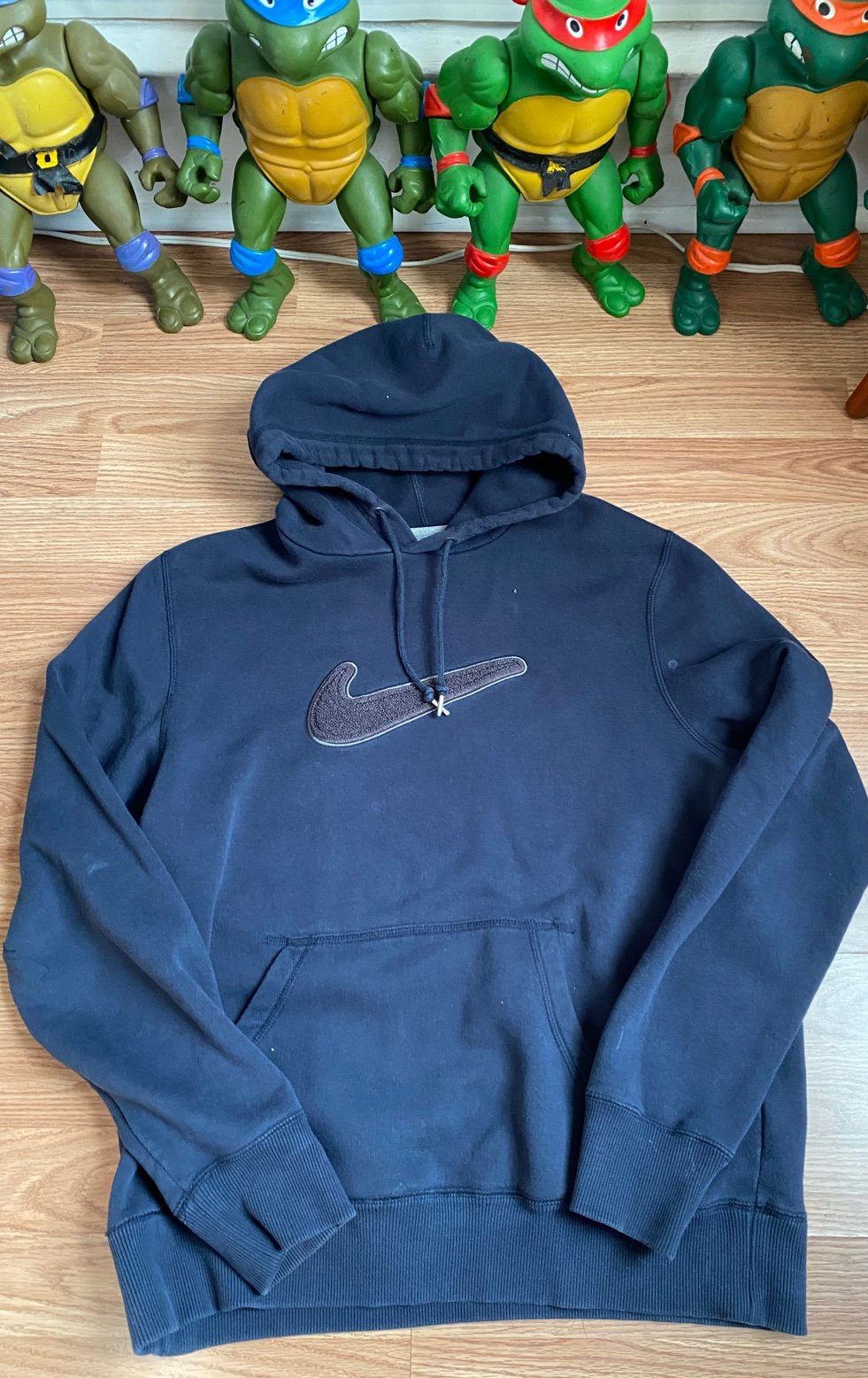 Vintage Nike Swoosh Embroidered Big Logo Check Embroidered Blue Hoodie