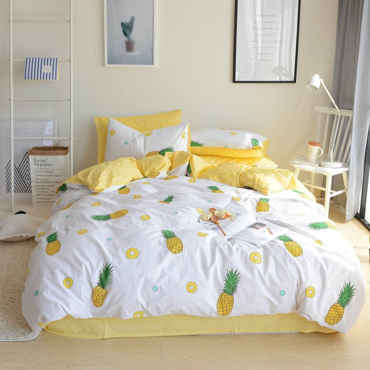 3PC Twin Set Pure Cotton Yellow Duvet, Reversible, 1 Twin Duvet Cover