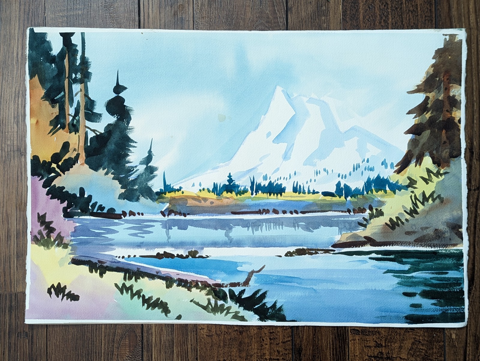 RARE Original Robert Landry Water Color Painting Double Sided 1960s 22.5 X15