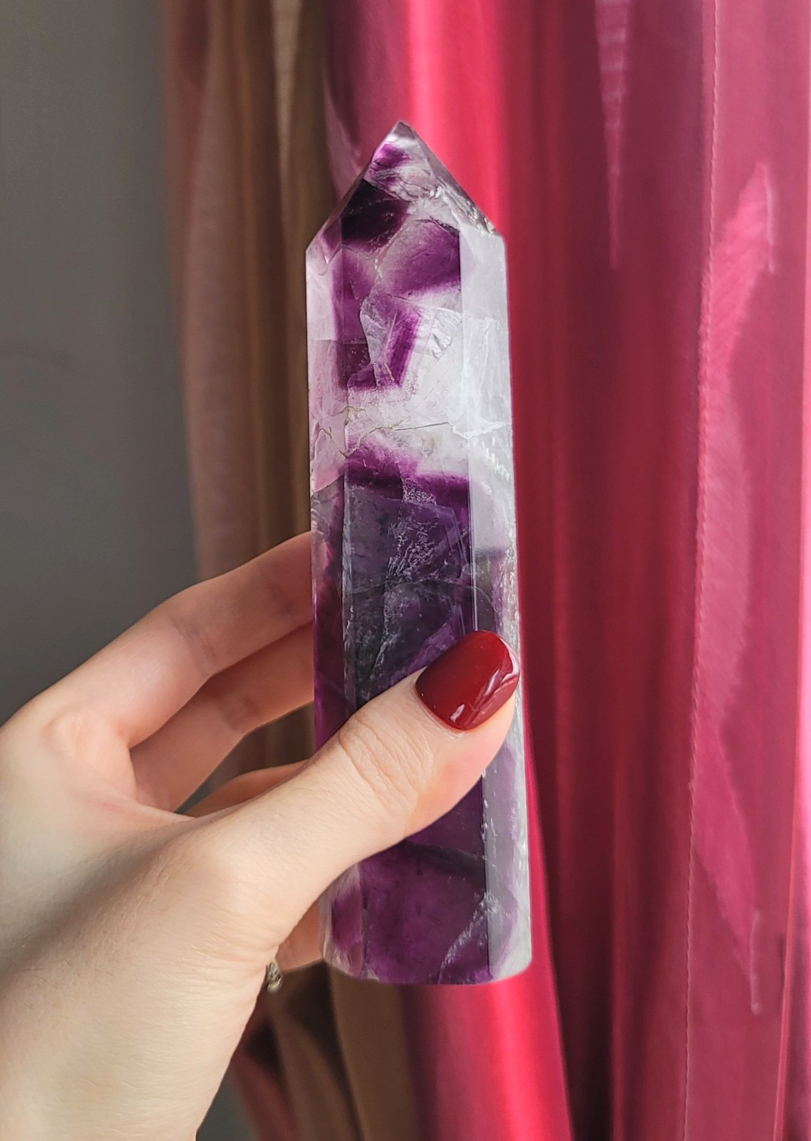 9 inches natural purple fluorite tower obelisk crystal wand