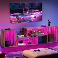 Large LED TV stand for 75 inch TVs, Deformable Media Console Cabinet, OAK