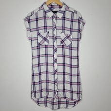 Rails Small White Pink Black Women's Button Down Pocketed Polo Tunic Top