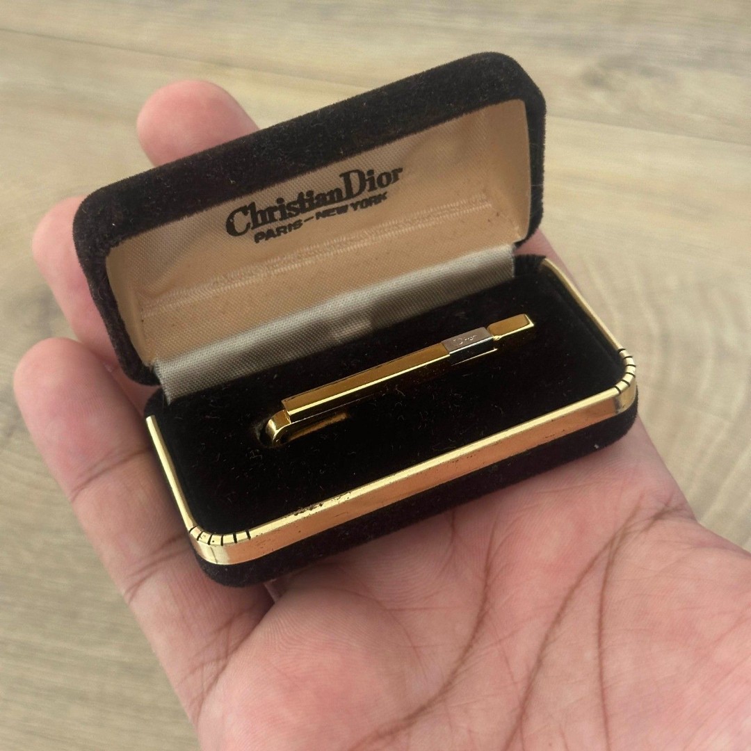 NEW Vintage 60s Mid-Century Men's Christian Dior Tie Clip Clasp Gold Tone Bar