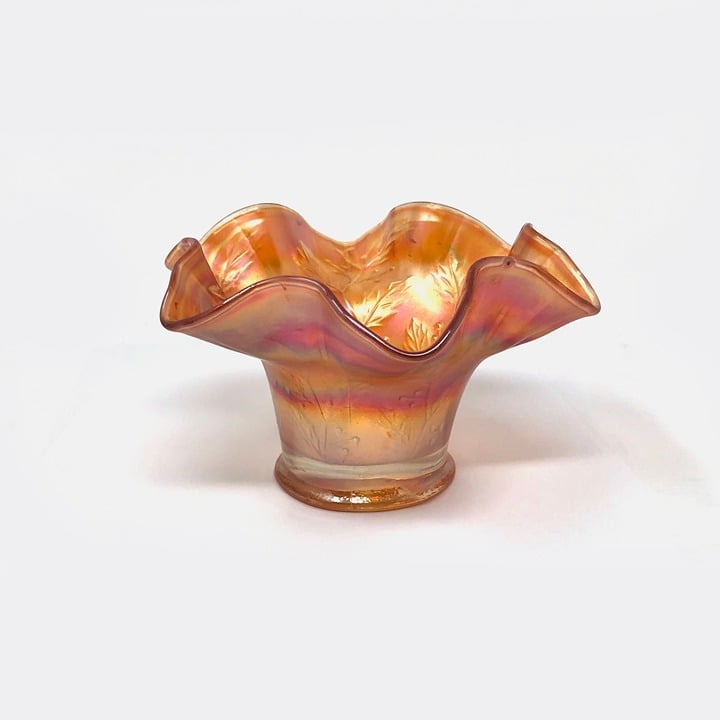 Antique Fenton Carnival Glass Holly Marigold Ruffled Hat Bowl