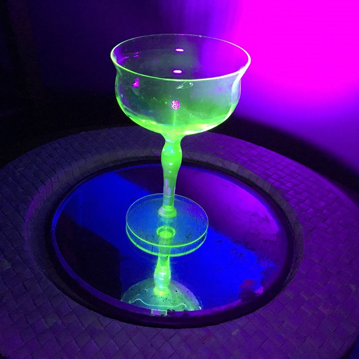 Vintage Uranium Glass Coupe Cocktail Depression Era Vaseline Glow 5.5 x 3.5