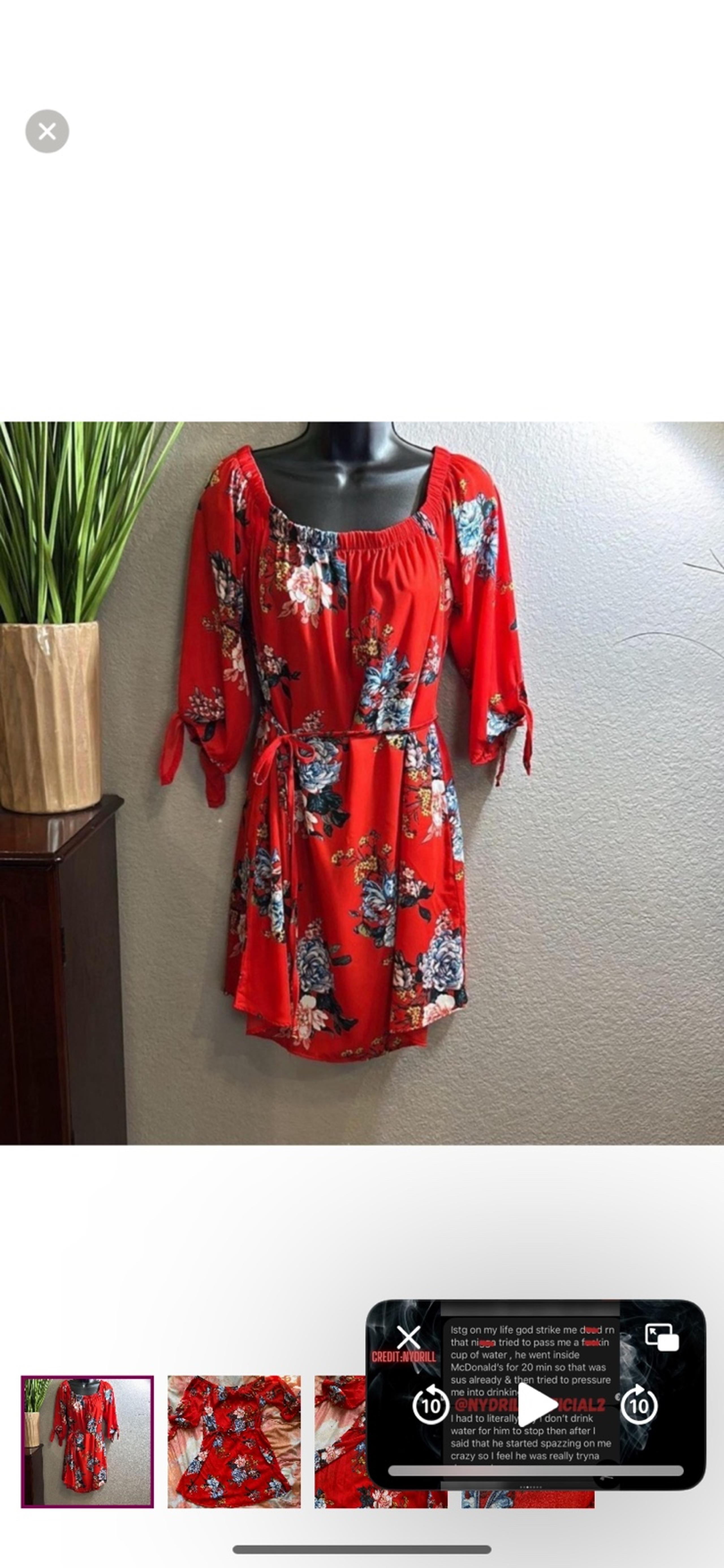 Rue21 Red Floral Off the Shoulder Shirt Dress