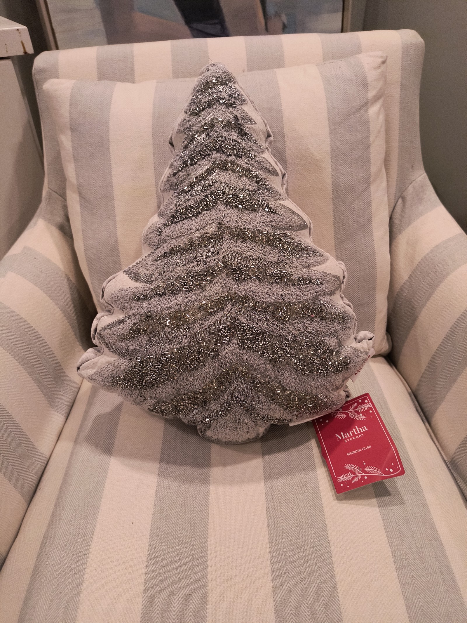 Martha Stewart Decorative Christmas Tree Beaded Velour Pillow