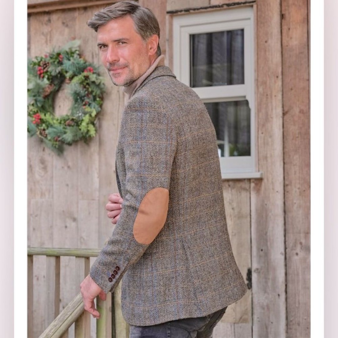 PAUL FREDRICK | Men’s Wool Houndstooth Plaid Sport Coat Blazer Jacket Gray - 40S