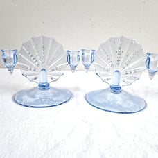 Ice Blue Radiance Glass Double Candlestick Holders Set of 2 Candelabra 6.5