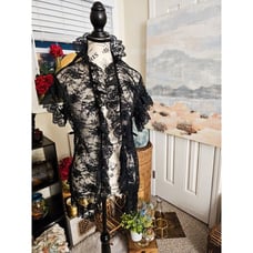 VTG 90's Fredricks Of Hollywood Sexy Black Sheer Lace Duster.