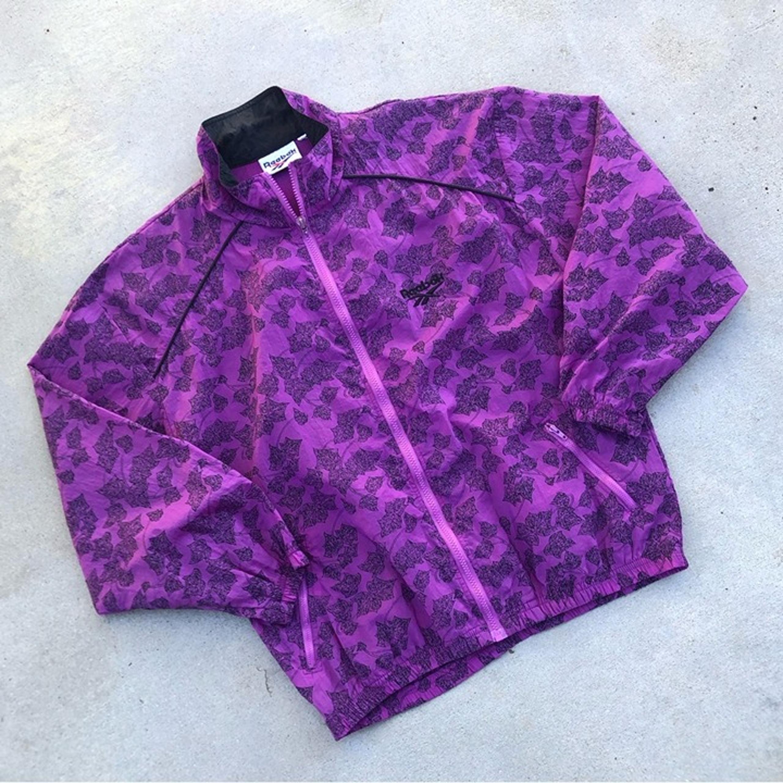 Vtg 90’s Reebok People Floral All Over Print AOP Pattern Purple Zip Windbreaker