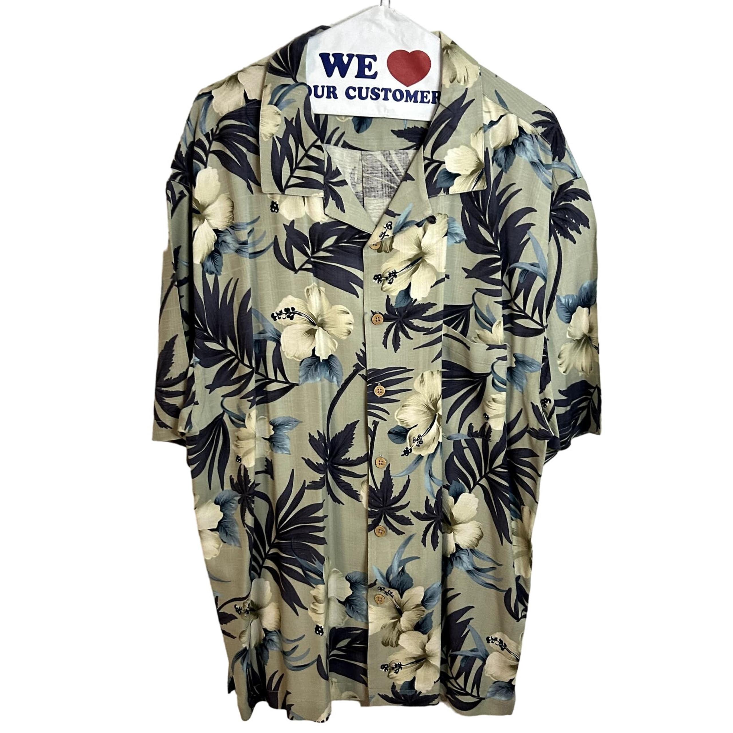 Jamaica Jaxx Hawaiian Shirt Mens Size XXL Button Down Green Blue Floral Gray