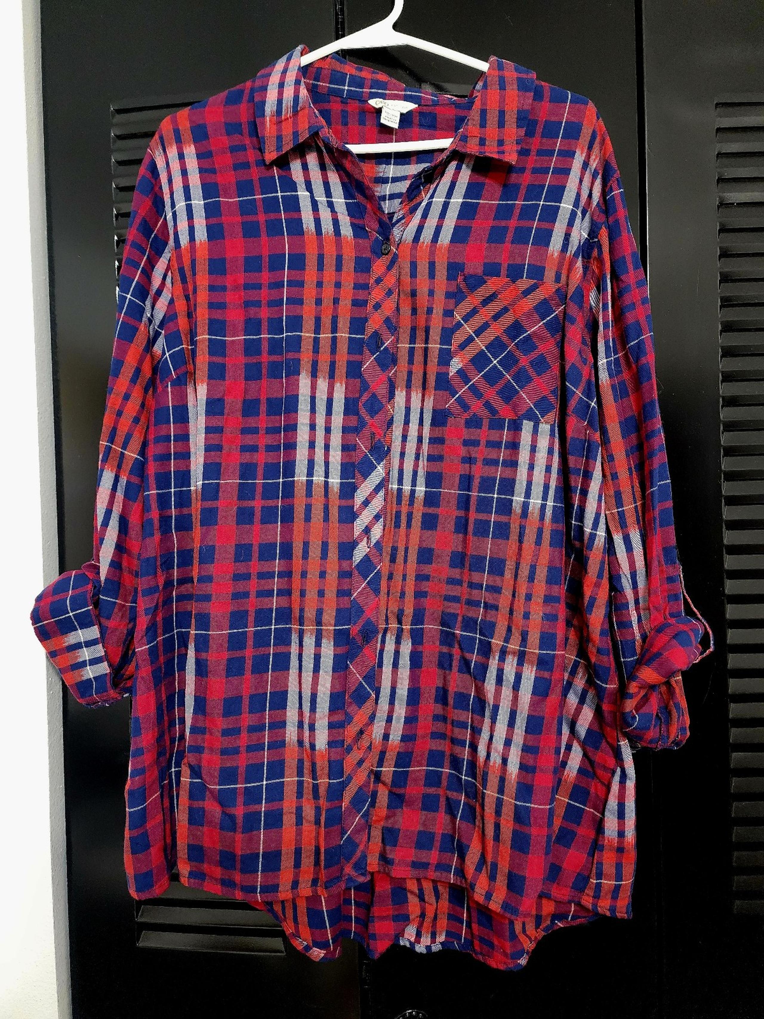 Plaid Cato long sleeve tee top shirt button plus 18 20 1x 2x