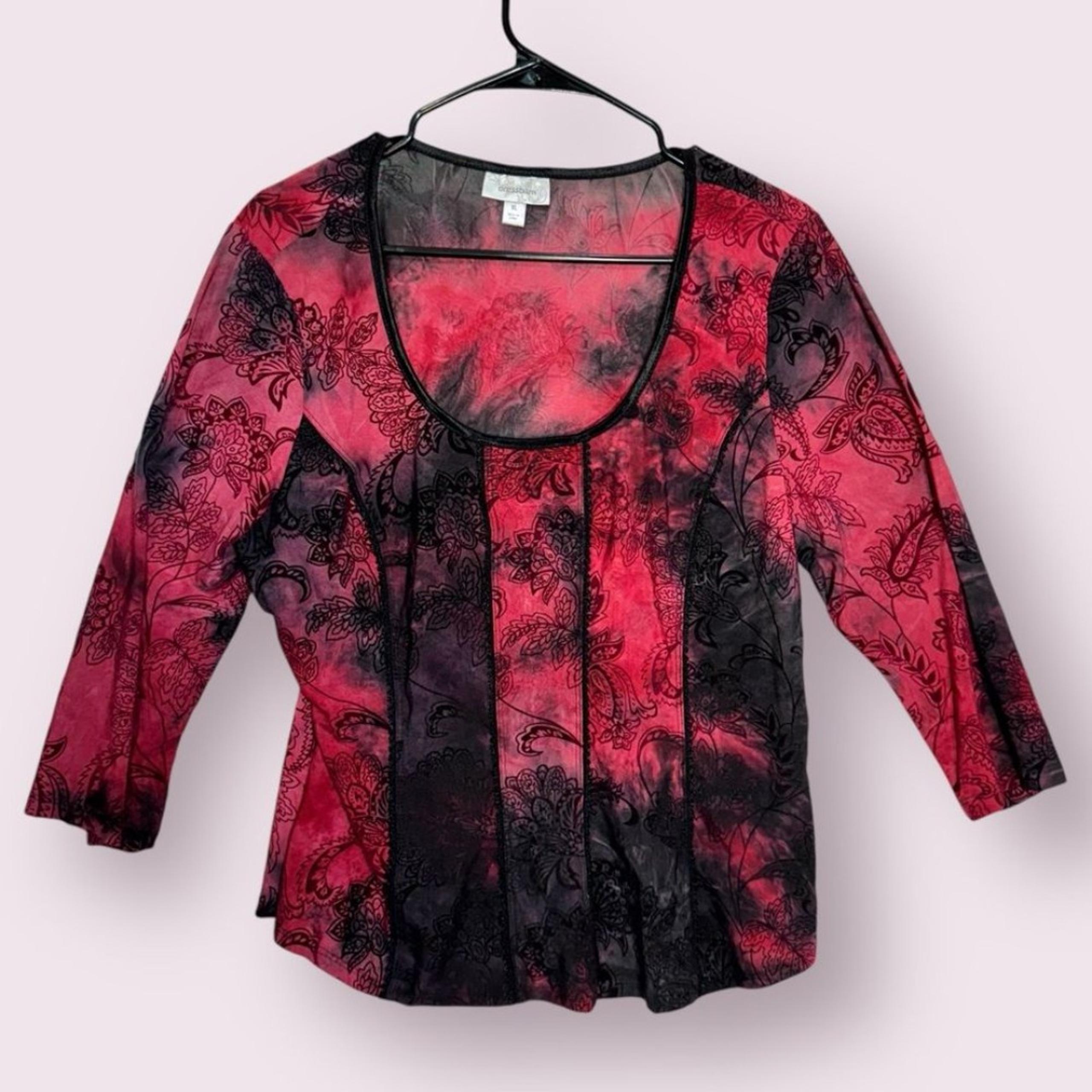 Vintage Velvet Burnout Indian Print Red Black  Corset Style Top Size XL