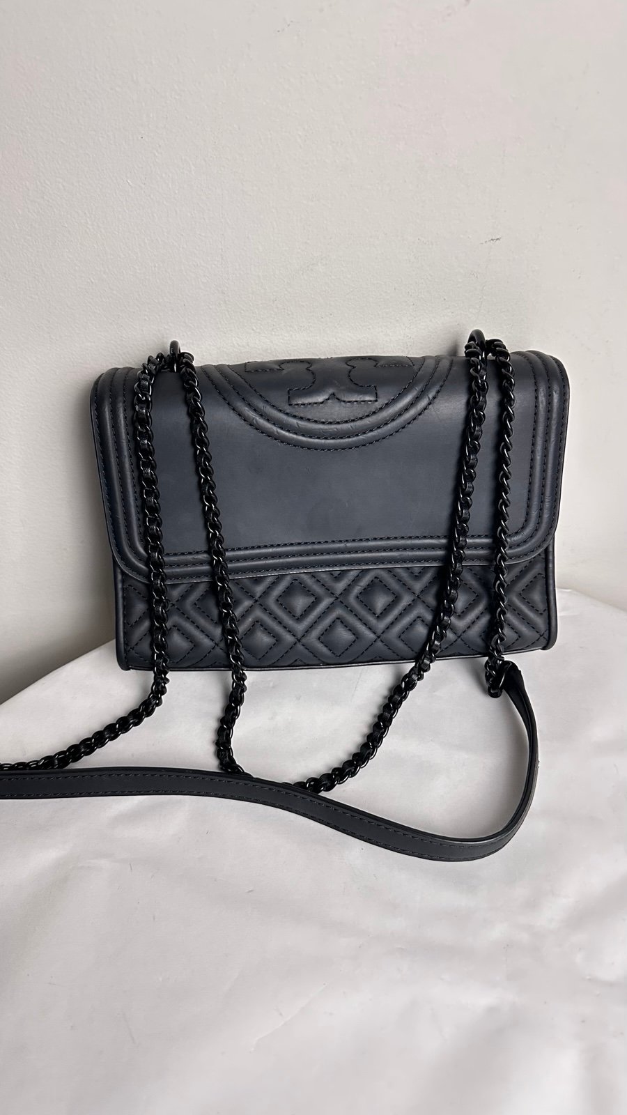 Tory Burch Black Leather Fleming Shoulder Bag