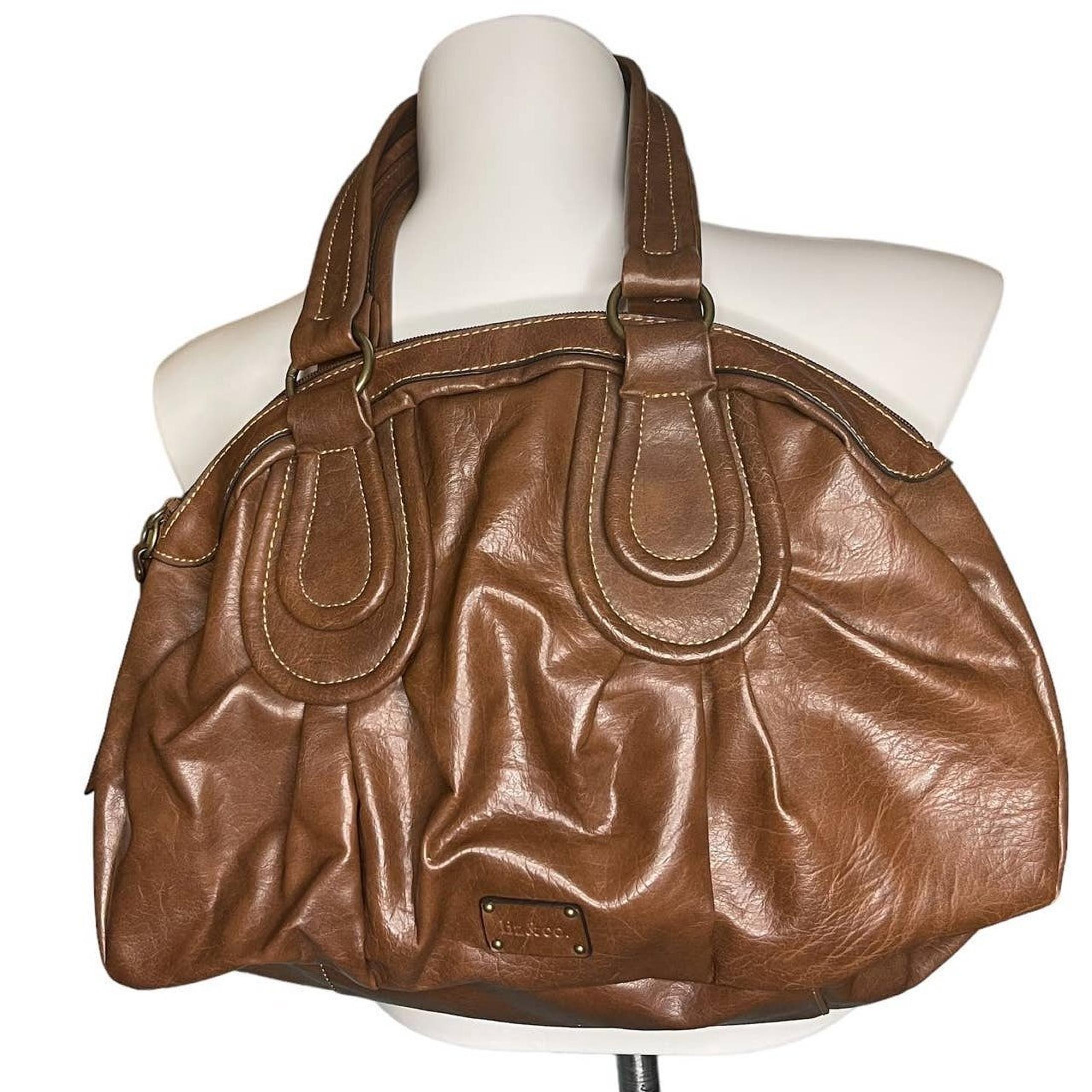 Liz & Co Women's Brown Satchel Handbag Faux Leather Slouchy Hobo Zip Top Large