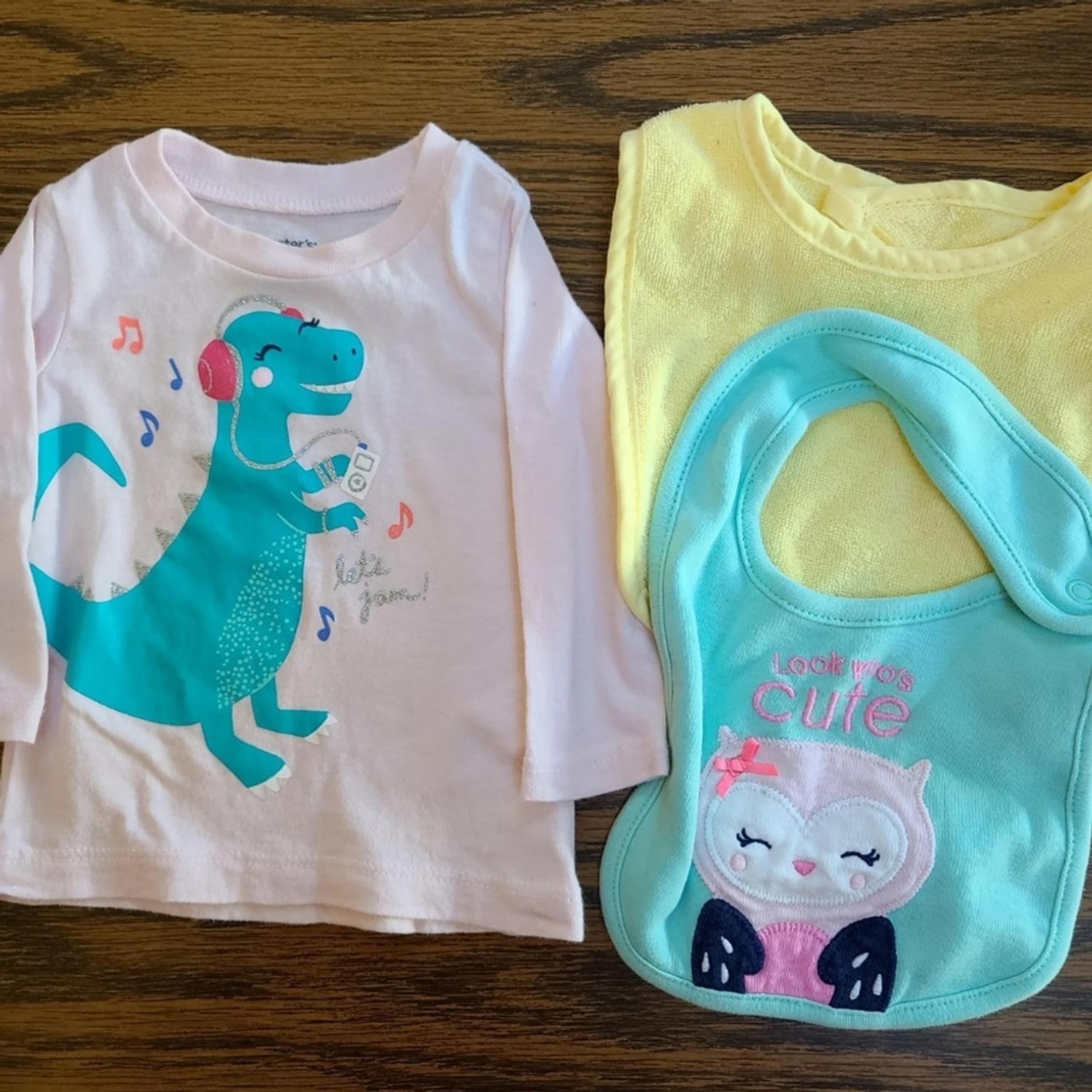 Carter's 3 Mos 3-Piece Set: Long Sleeve Shirt & Bibs