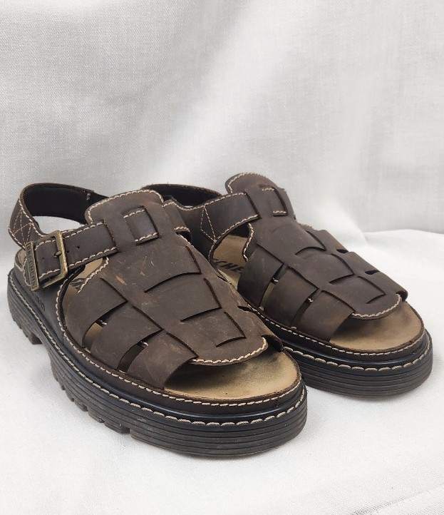 Skechers Brown Leather Sandals Fisherman Chunky Y2K Lug-Sole. Men 12