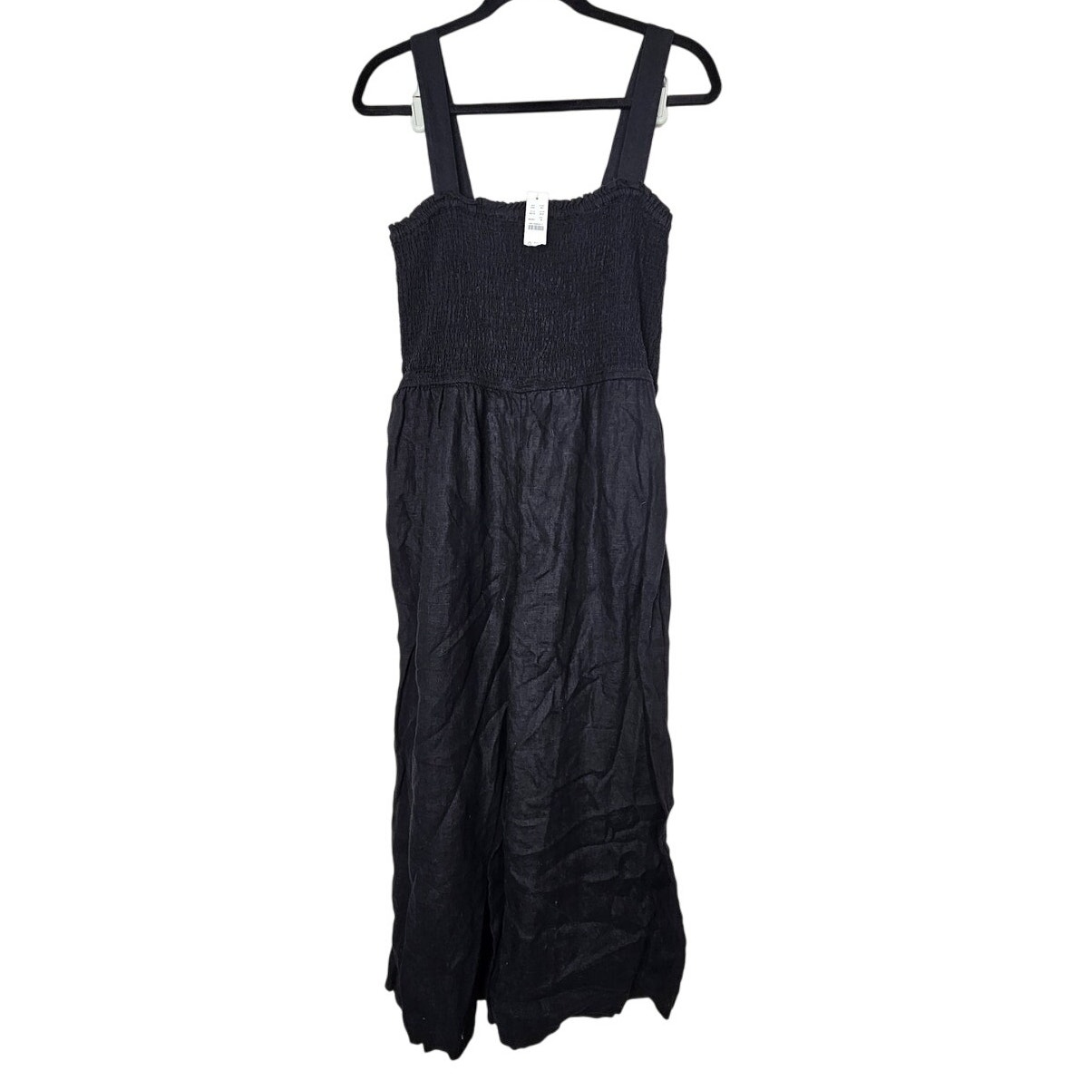 NEW J.Crew M Smocked Linen Jumpsuit Black Casual Coastal Minimalist Lagenlook