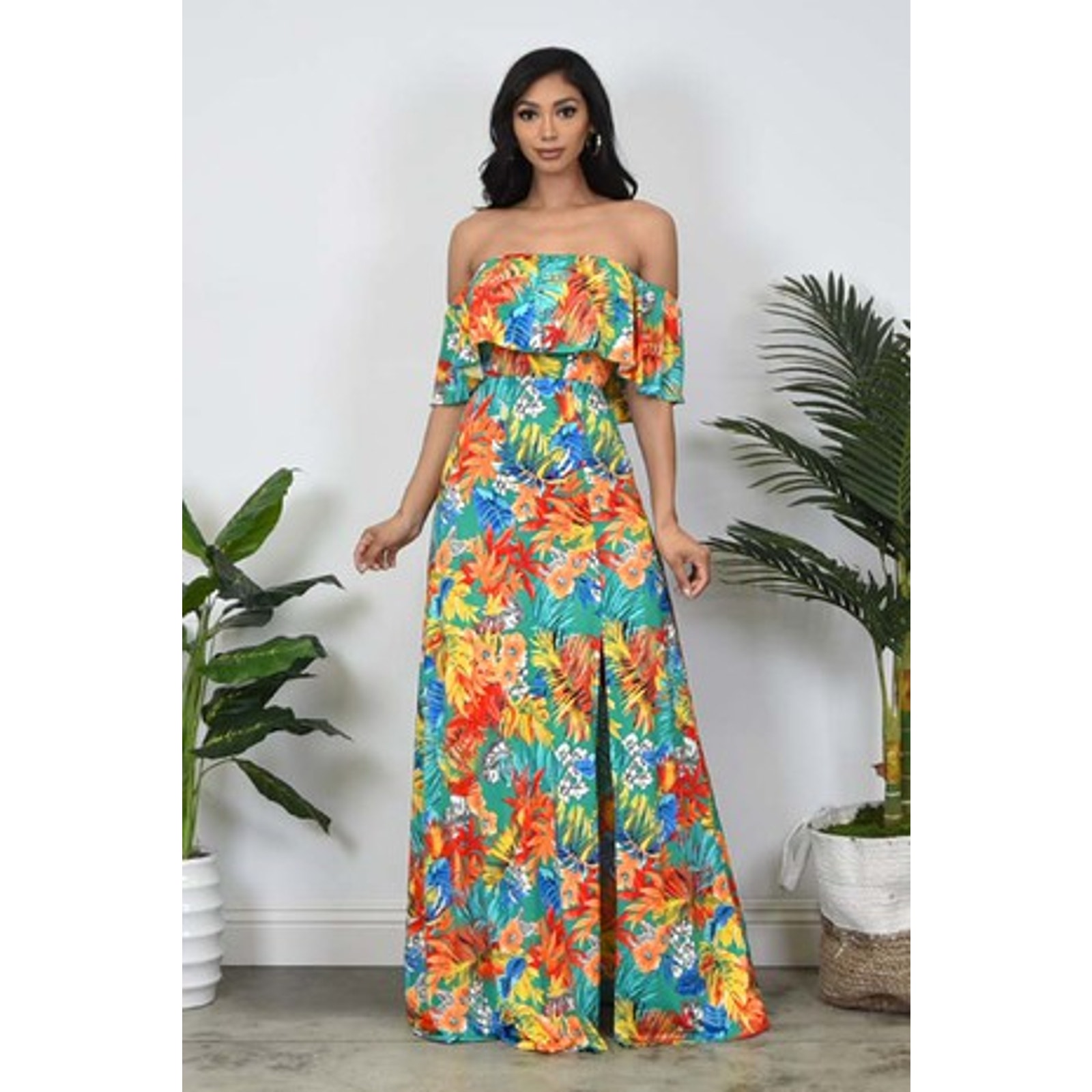 Floral print maxi dress with slit- Small