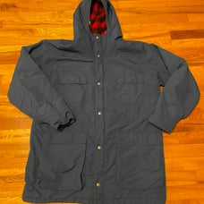 90s LL Bean flannel lined hooded coat blue parka 4 pocket long jacket bater stat