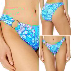 Lilly Pulitzer Kylen Bikini Bottom Ring Detail at Right Side Floral Blue/Pink