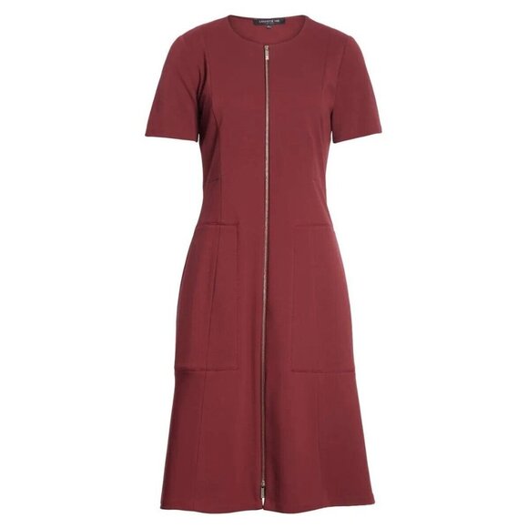 NWT Lafayette 148 New York Sonya in Brandywine Stretch Ponte Zip Front Dress 2
