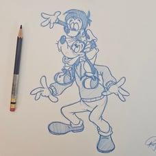 Disney Goofy & Max drawing/sketch Dad and Son signed art Father's Day