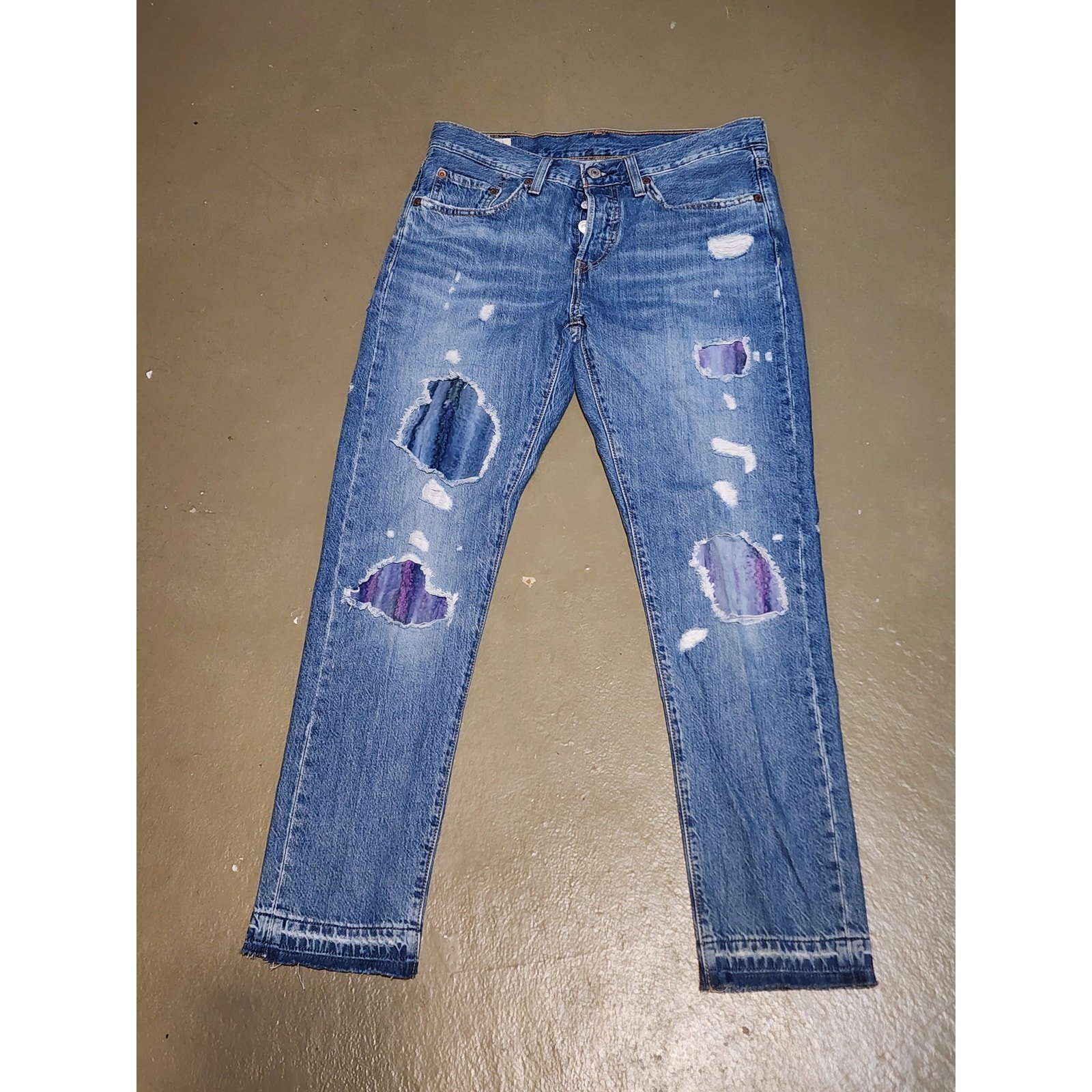 Levi's Premium 501 Mid Rise Tapered Distressed Light Stone Wash Jeans Size 27x28