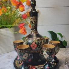 Vintage Decanter Set..Ukranian Hand Painted