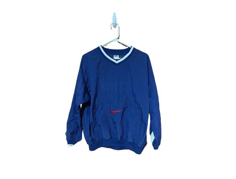 Vintage boys navy blue and white Nike v neck pullover windbreaker size XL