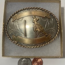 Vintage Metal Belt Buckle, Silver and Brass, Pole Bending, Rodeo, Nice Design