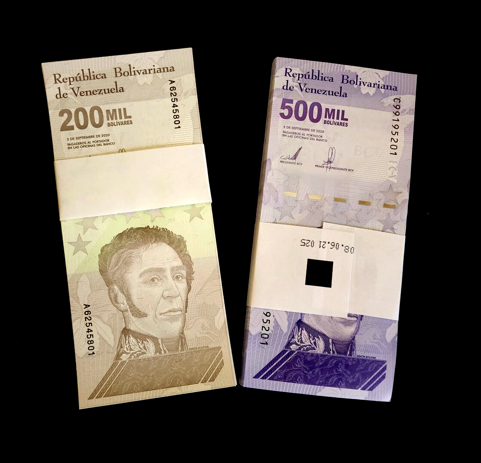 200 Venezuela banknotes- 100 x 200000 (200,000) & 500000 (500,000) Bolivares-UNC