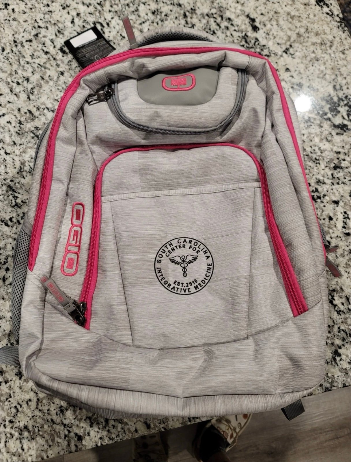 OGIO Business Excelsior Backpack Blizzard/ Pink. Personalized.