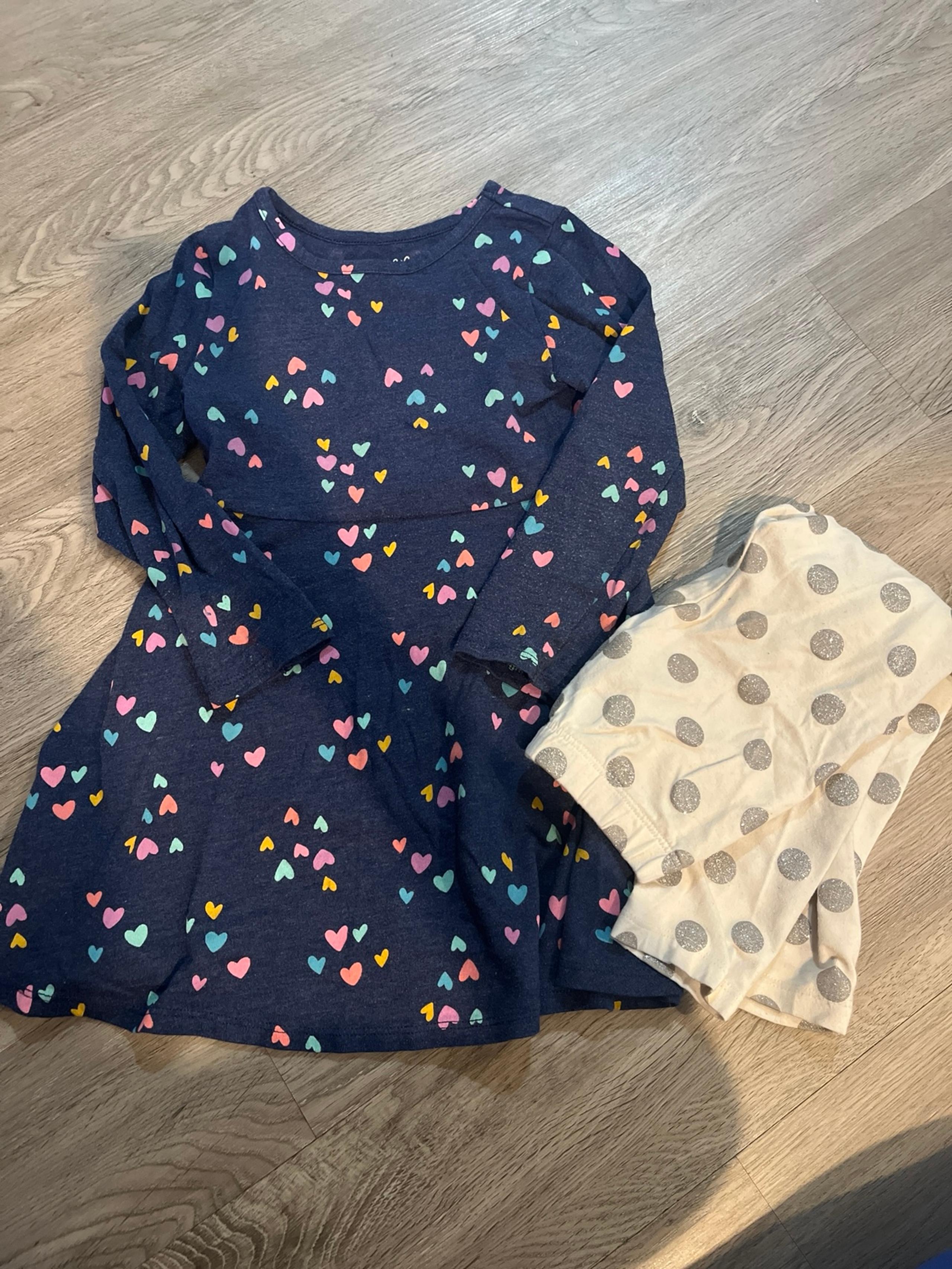 Heart print Dress set silver polkadot legging -size 3/4