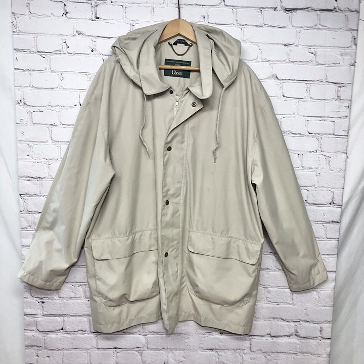 Mens Orvis Tan Beige Lightweight Full Zip Hooded Jacket Sz. Large