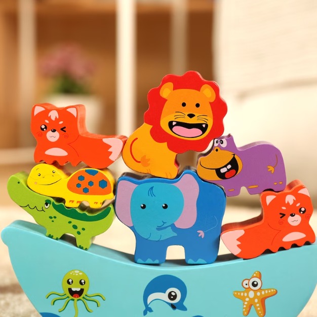 Montessori animal blocks, wooden stacking toys, games for 3 +, birthday presents