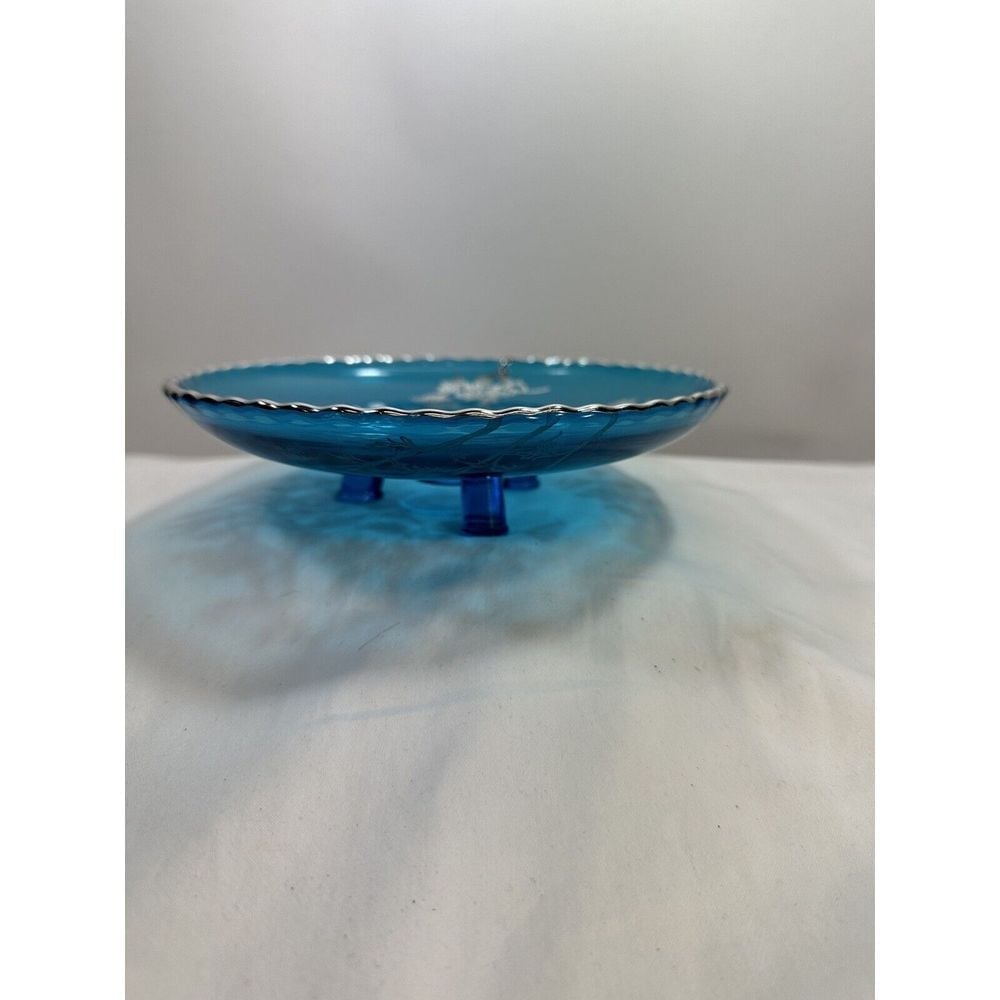Poppy Sterling Silver overlay on Peacock Blue Footed 7 Plate
