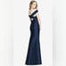Alfred Sung NWT Navy Blue Off The Shoulder Criss Cross Back Satin Dress Size 16