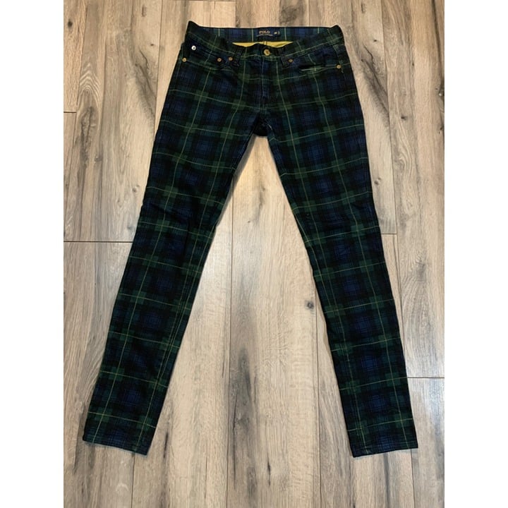 Polo Ralph Lauren Women’s 28 Green Tartan Plaid Slim Straight Fit Leg Denim Stre