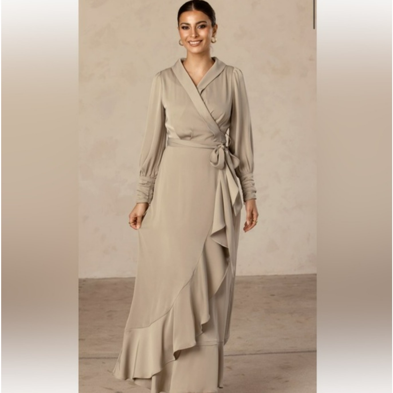 Veiled Collection Shereen Wrap Satin Maxi Dress Abaya Cream Women's Size XL