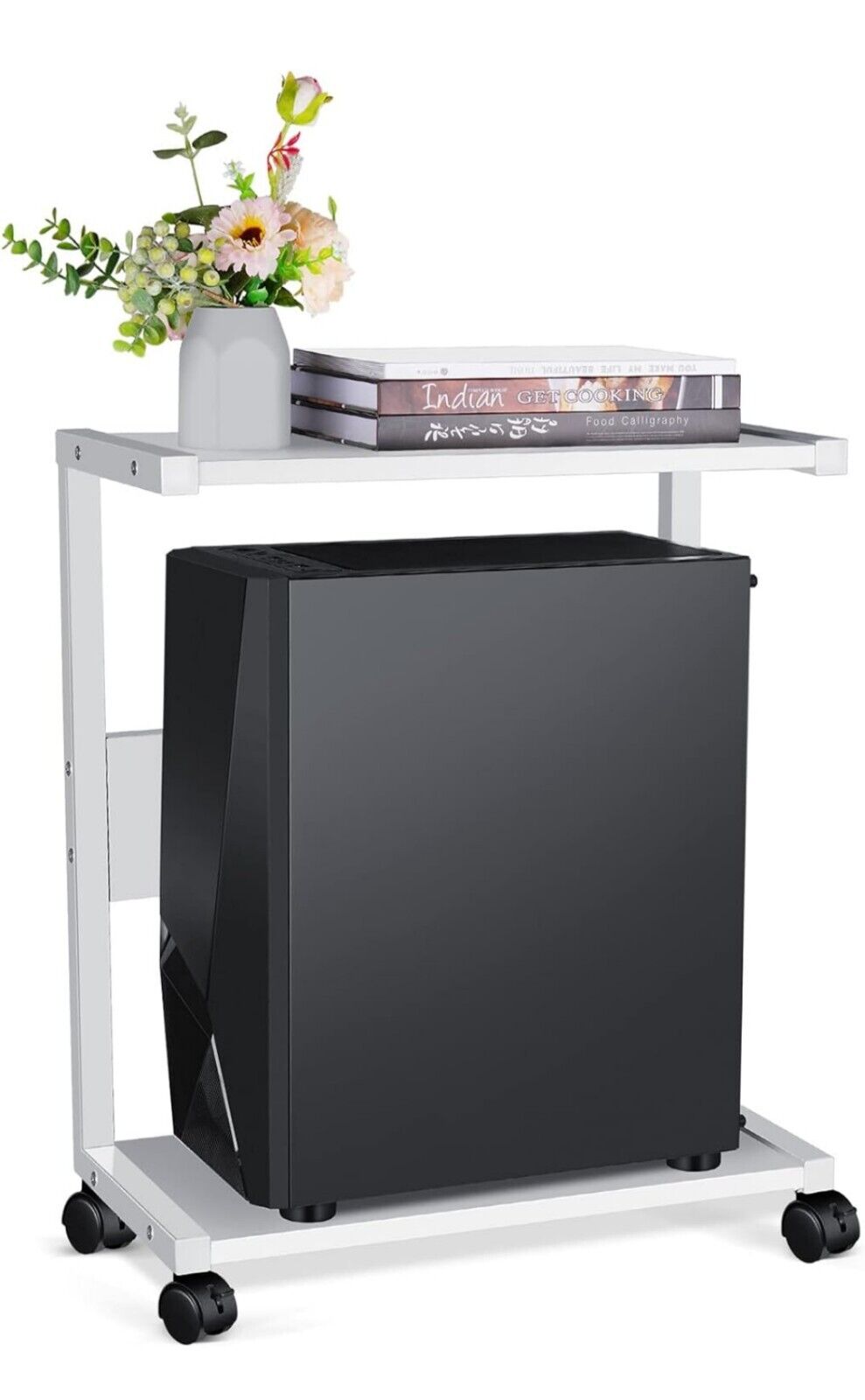 Computer Tower Stand 2-Tier CPU Stand Cart Floor PC Holder with Lockable Wheels