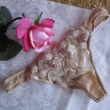VS BEIGE/WHITE NET EMBROIDERED THONGS – NWOT