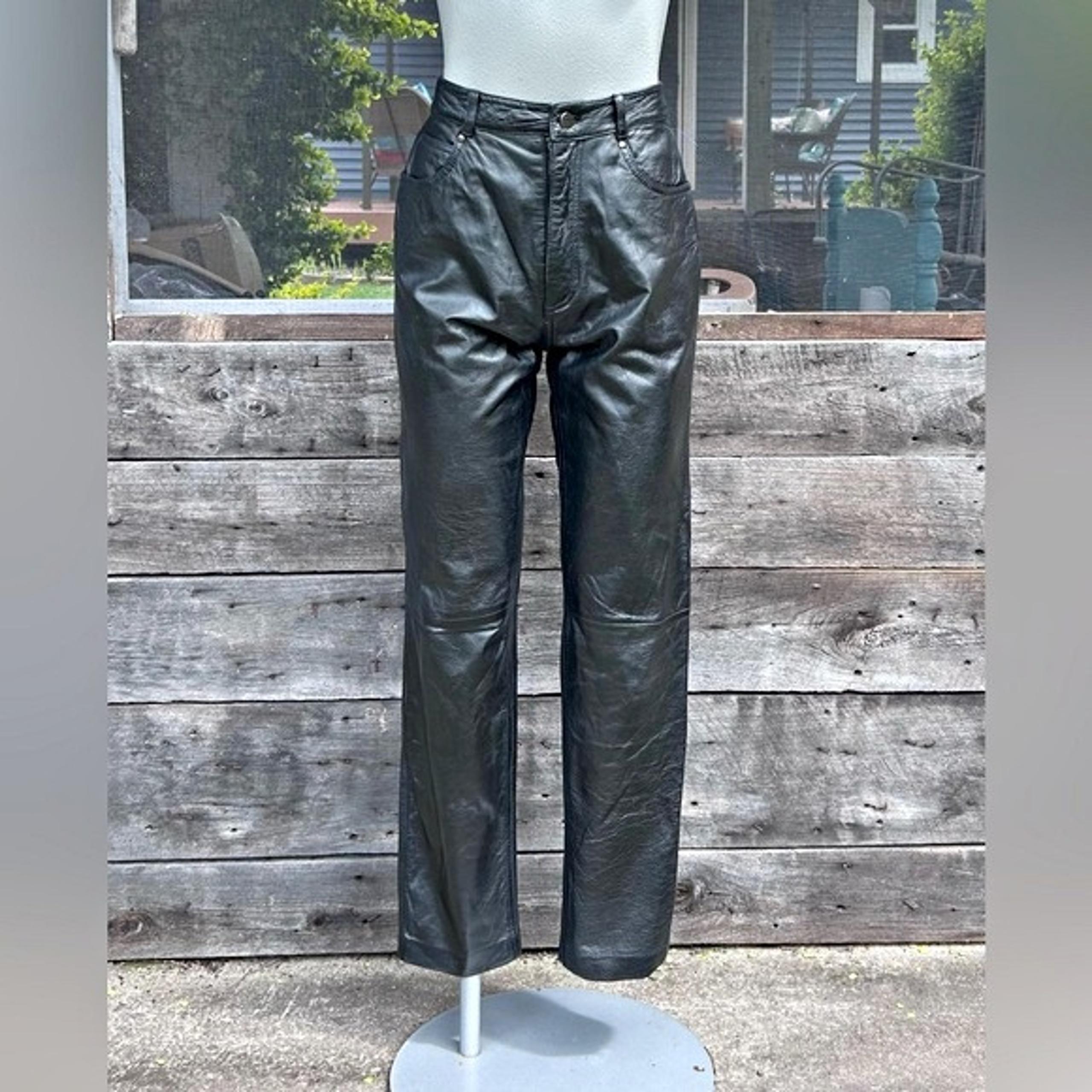 Vintage 80s Wilsons Black Leather Slim Fit High Rise Straight Leg Pants~4~